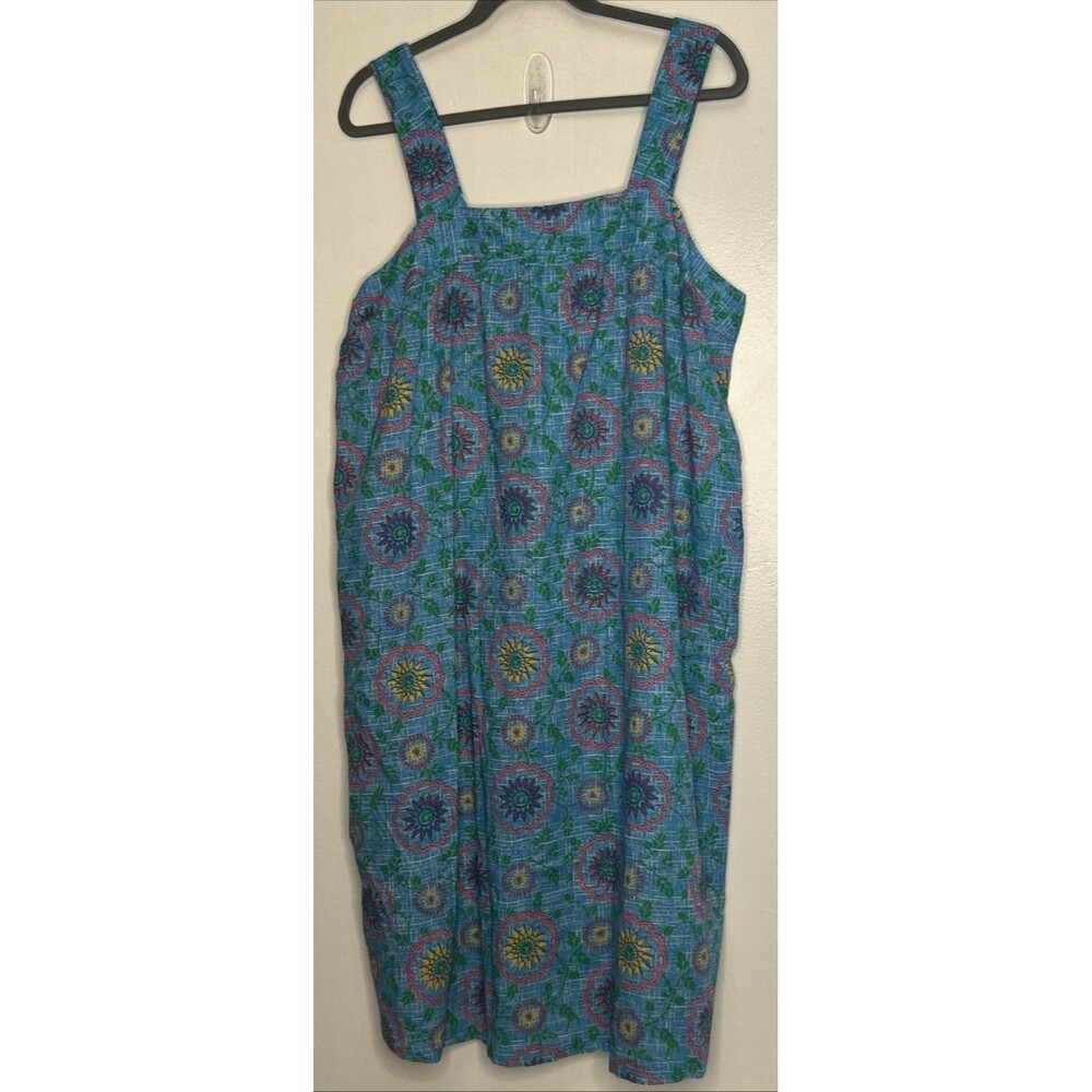 Dreams Co House Dress resort Mumu Large Blue Whimsy Floral Granny Midi Bohemian